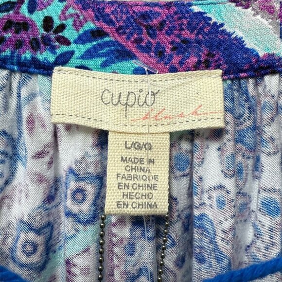 Cupio Boho Peasant Top Size Large Womens Tunic Tee Blouse Blue Paisley NWT - Picture 5 of 10